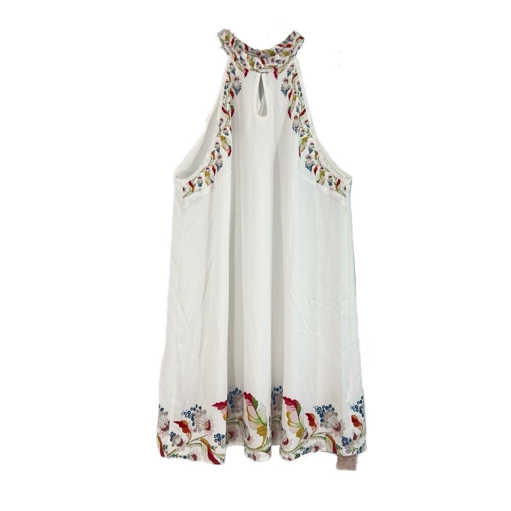 Emery Rose Halter Dress Women Large White Sleeveless Floral Trim Hem Boho NEW